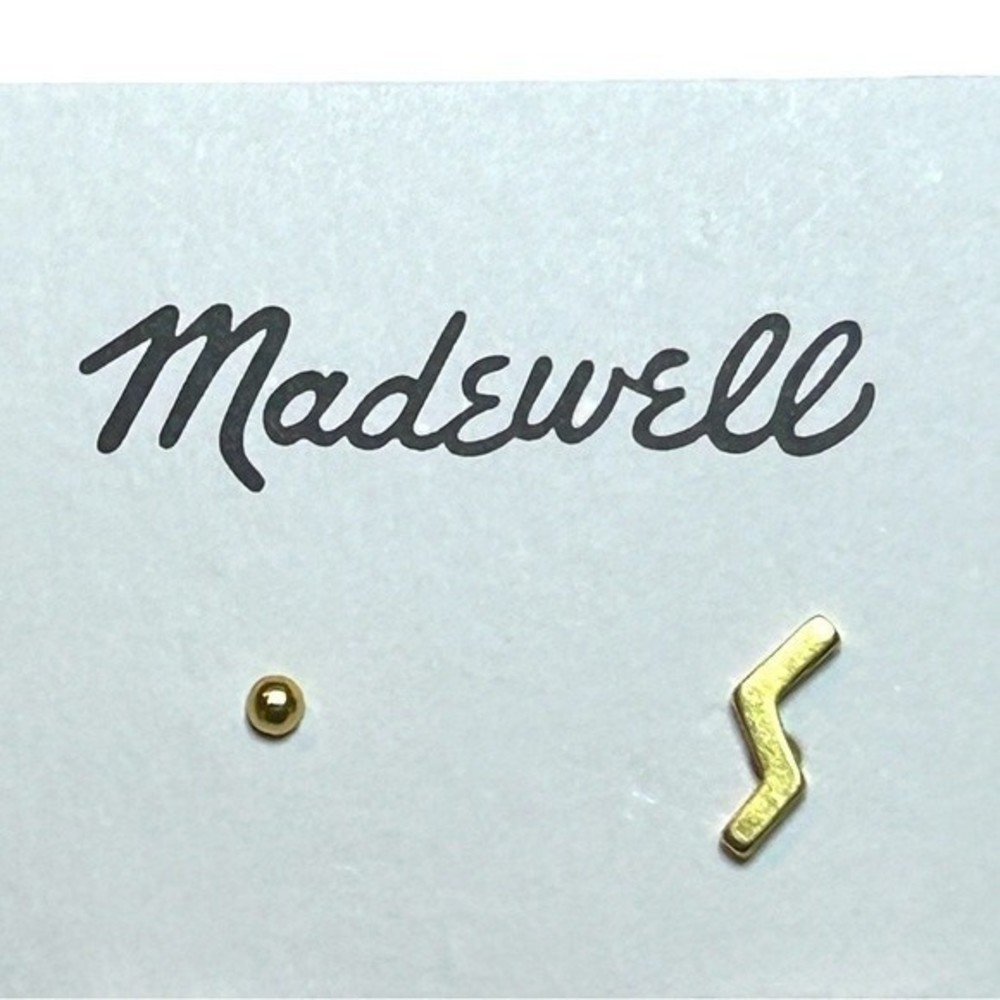 Madewell Zigzag Set of Unique 4 Gold-Plated Brass Cubic Zirconia Earrings NWT - Picture 7 of 10